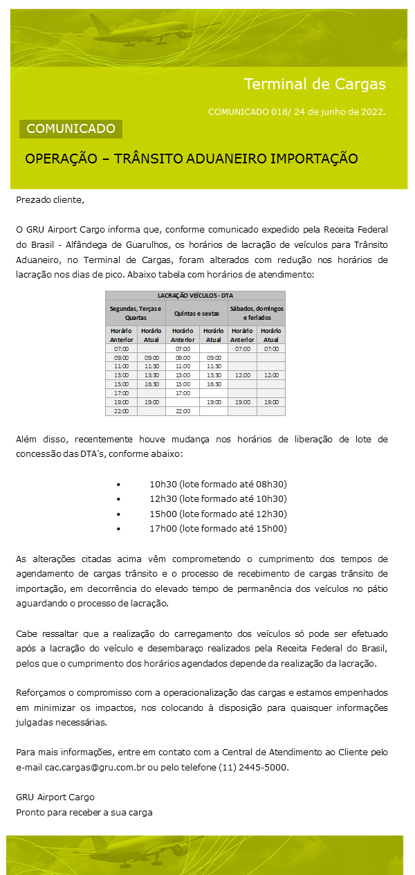 COMUNICADO GRU AIRPORT nº 018