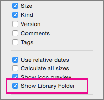 Show library files setting in Finder View options