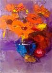 "Blue Glass and Sunflowers", 6x8" - Posted on Monday, November 10, 2014 by Ann Feldman