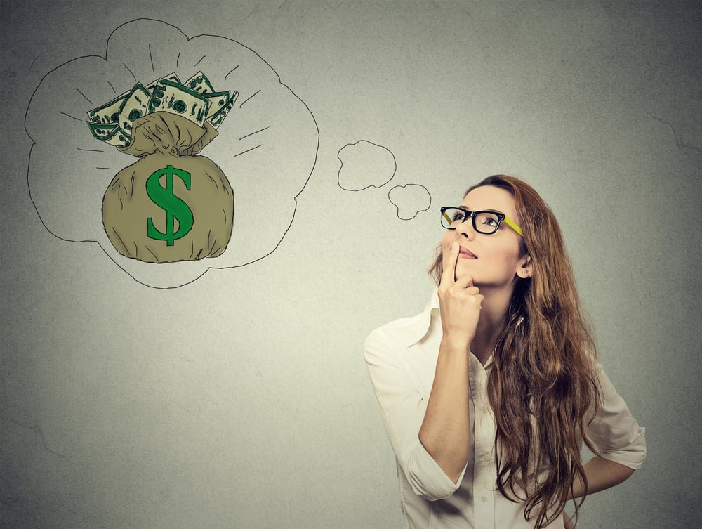 Woman thinking about money