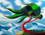 Mark Webster - Abstract Geometric Cypress Tree 5 - Ocean Landscape Oil Painting - Posted on Tuesday, March 17, 2015 by Mark Webster