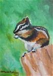 KMD2995 Quick Stop by Colorado contemporary artist Kit Hevron Mahoney (5x7 oil chipmunk, animal) - Posted on Tuesday, March 3, 2015 by Kit Hevron Mahoney