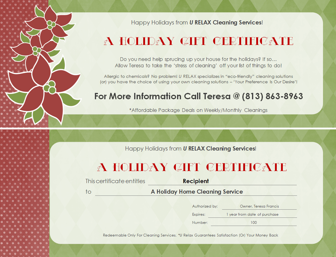 A Holiday Gift Certificate for A Home Cleaning! Clearwater, FL Patch