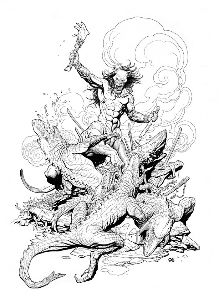 Tribes of Kai pinup by Frank Cho. This and nearly a dozen more pieces by top creators will be included in a special gallery section.