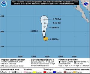 Tropical Storm Kenneth weakens in the east Pacific