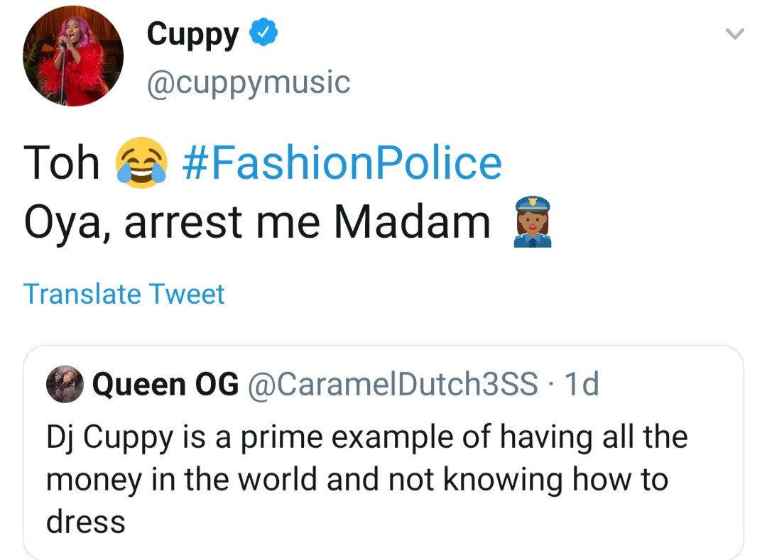 DJ Cuppy reacts after a follower said she has 