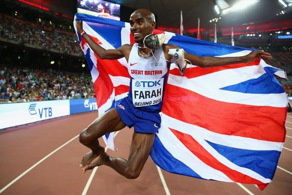 Mo Farah celebrates his 5000m victory at the IAAF World Championships, Beijing 2015 (Getty Images)