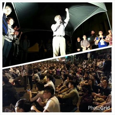 綠黨中執委廖本全連續多夜在立法院外與萬人一起守夜,攝影:嵐水 綠黨中執委廖本全連續多夜在立法院外與萬人一起守夜,攝影:嵐水