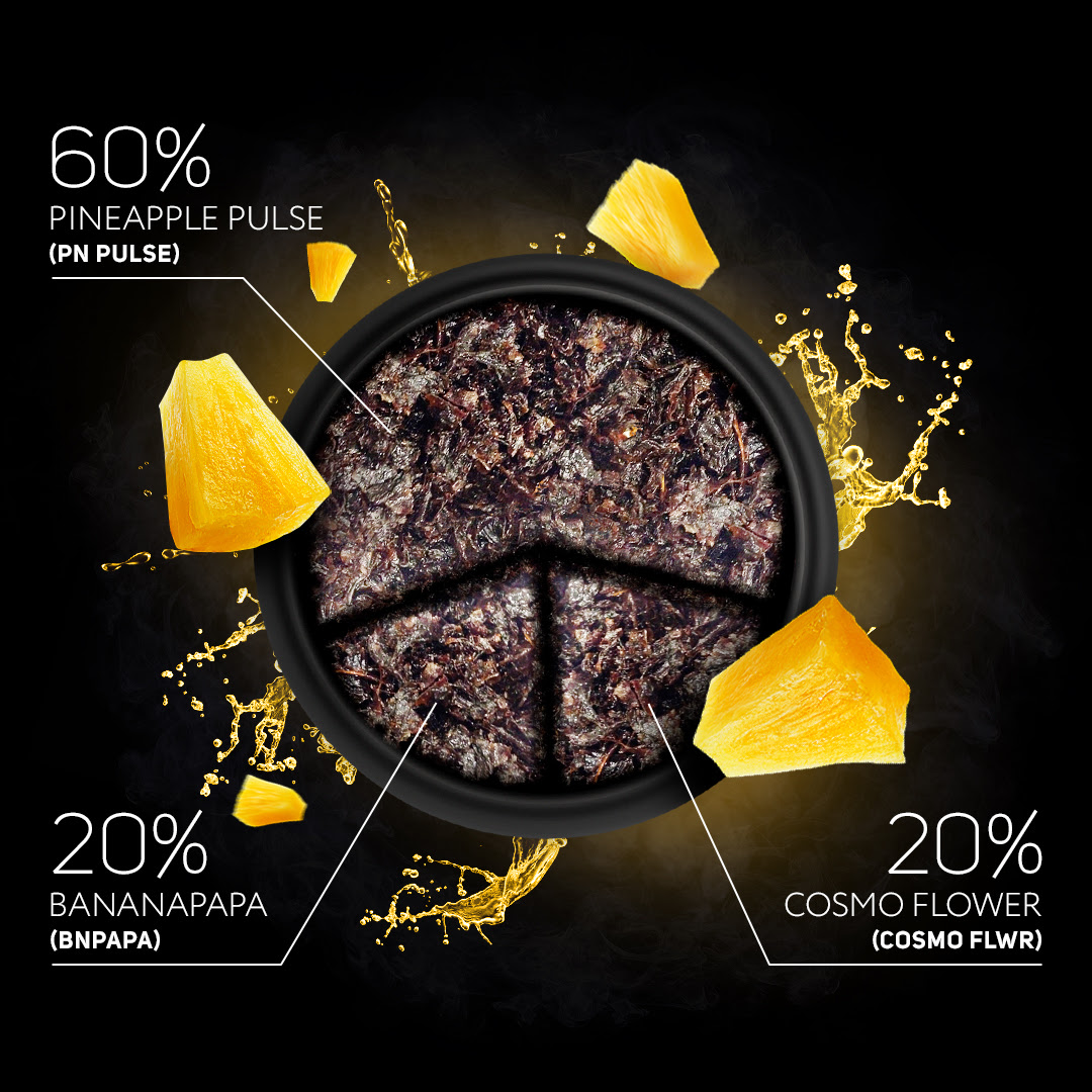 60% Pineapple Pulse / 20% Bananapapa / 20% Cosmo Flower