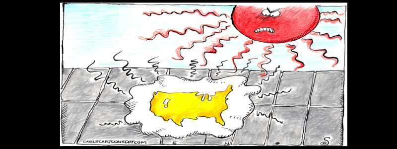 Heat wave map burns climate deniers. Fossil fuel firms bankroll Republicans who block climate measures and deny climate change.