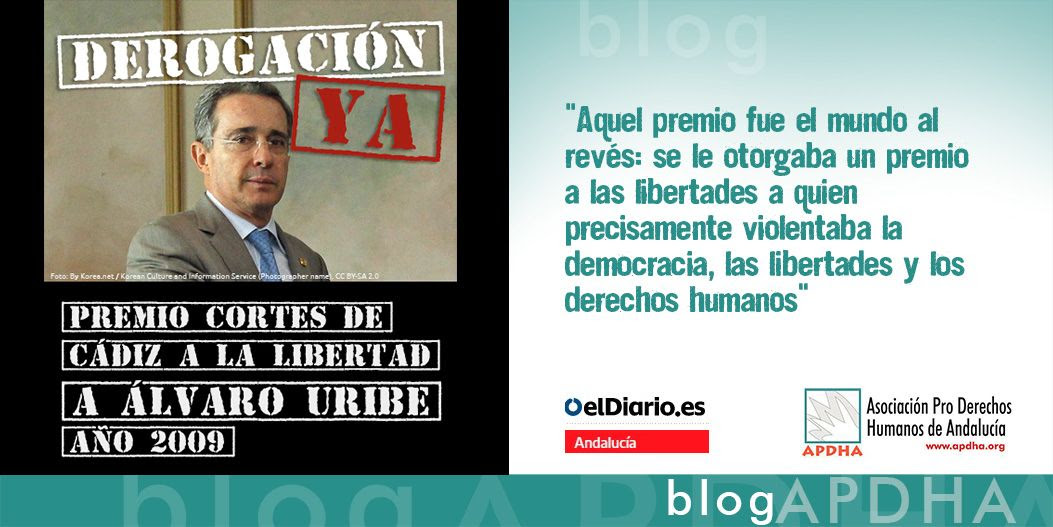 Derogación Premio Cortes de Cádiz a las Libertades a Álvaro Uribe