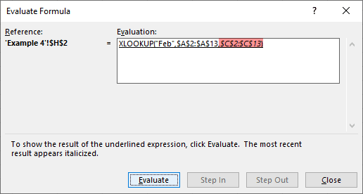 Evaluate Formula dialog box