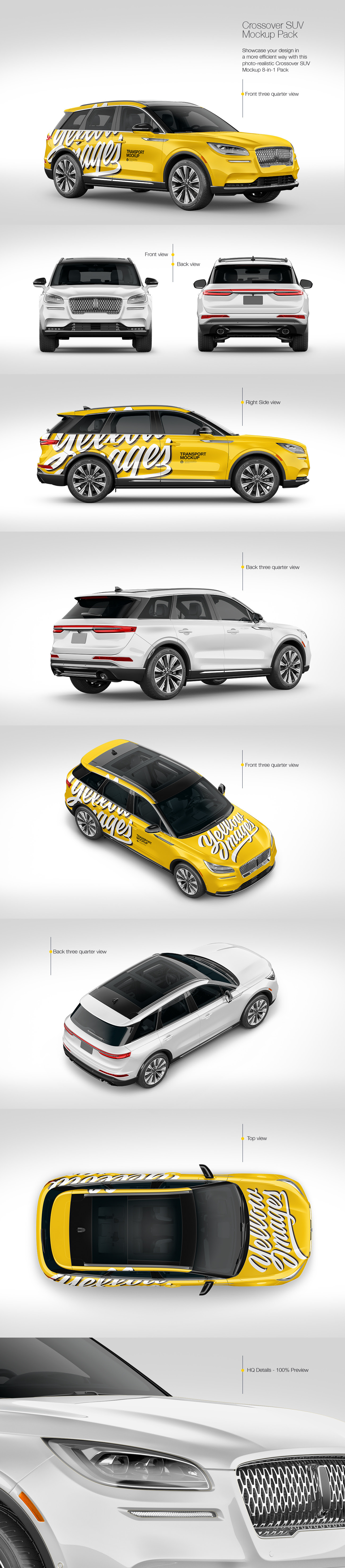Crossover SUV Mockup Pack in Handpicked Sets of Vehicles on Yellow