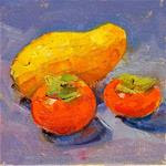 Persimmons and Mango,still life,oil on canvas,6x6,price$200 - Posted on Sunday, November 16, 2014 by Joy Olney