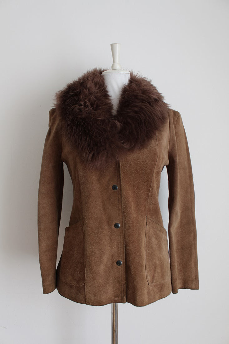 GENUINE SHEEPSKIN SUEDE VINTAGE LEATHER JACKET - SIZE 8