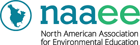 naaee logo, teal icon of north america and circle around it, "North American Association for Environmental Education"
