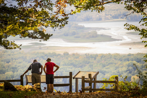 two people looking out from an overlook at Wyalusing State Park