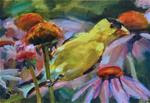 Golden Finch, Finch on Coneflower, Original oil by Carol DeMumbrum - Posted on Saturday, March 7, 2015 by Carol DeMumbrum