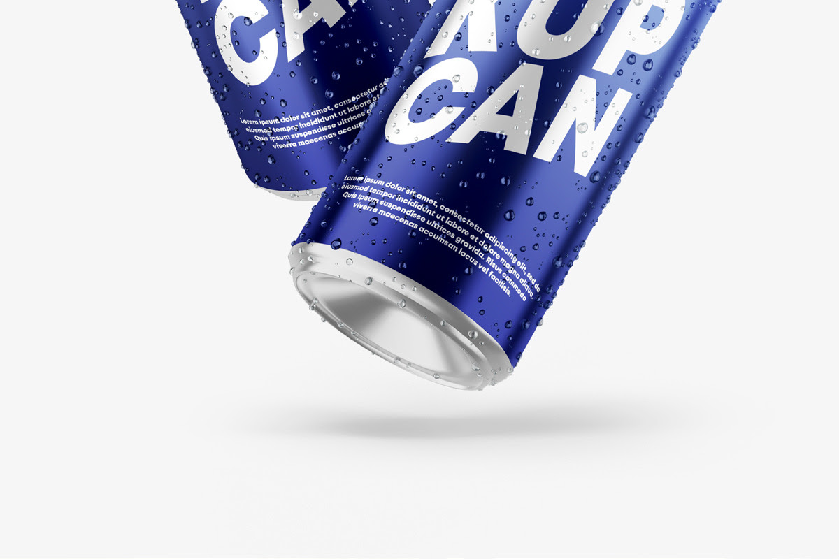 Glossy Metallic Can Mockup Set on Yellow Images Creative Store