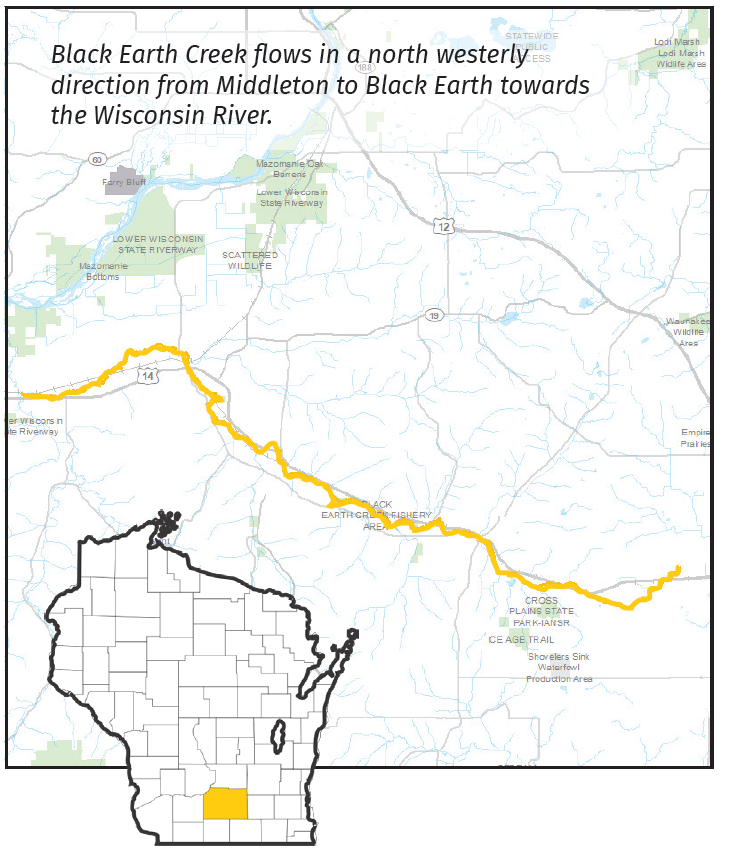 map highlighting Dane County and the route of Black Earth Creek
