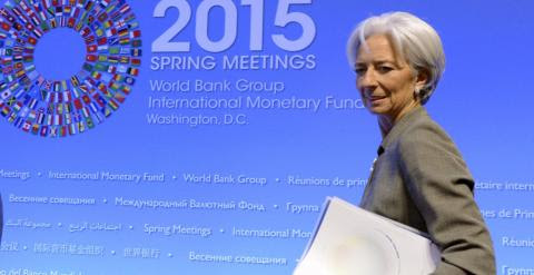 La directora gerente del Fondo Monetario Internacional, Christine Lagarde, comunica su rechazo ante el posible retraso del pago de la deuda de Grecia. REUTERS/Mike Theiler