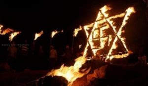 Palestinians erect flaming Star of David with swastika inside, tell Israelis ‘we want to burn you alive’