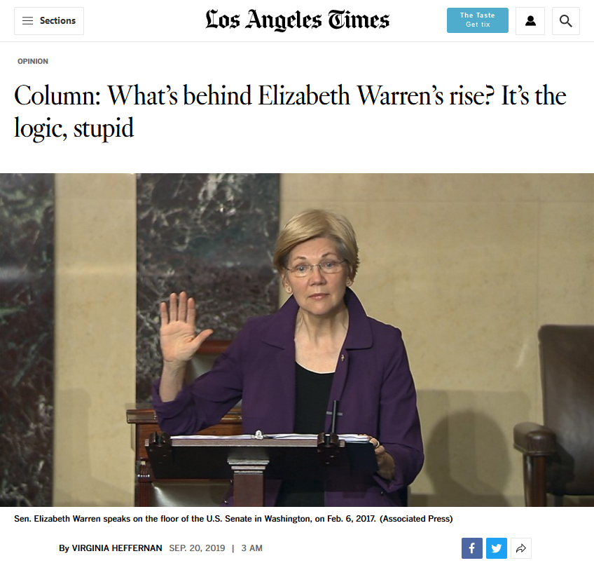LA Times: What’s behind Elizabeth Warren’s rise? It’s the logic, stupid