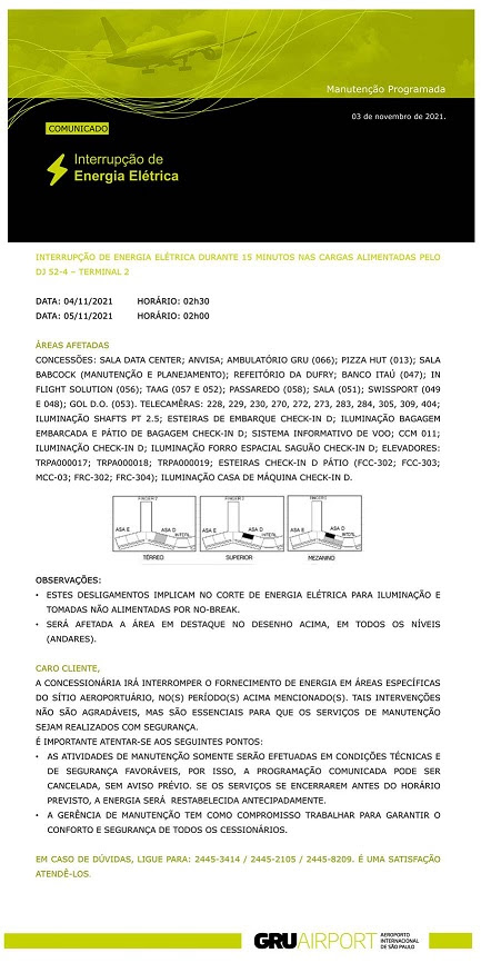 COMUNICADO GRU AIRPORT - interrupção 04 e 05 de no