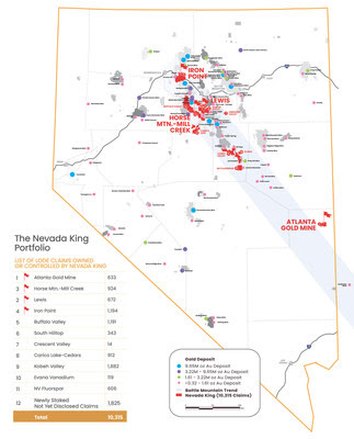 Figure 1: Location of Nevada King’s claim holdings along the Battle Mountain Trend. Recently staked claims are not shown on this map as their location has not yet been disclosed. (CNW Group/Nevada King Gold Corp.)