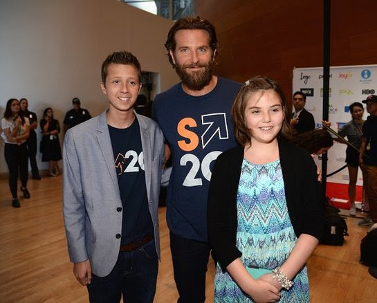 (L-R) patient Mitch Carbon, actor Bradley Cooper and patient Emily Whitehead attend Stand Up To Cancer 