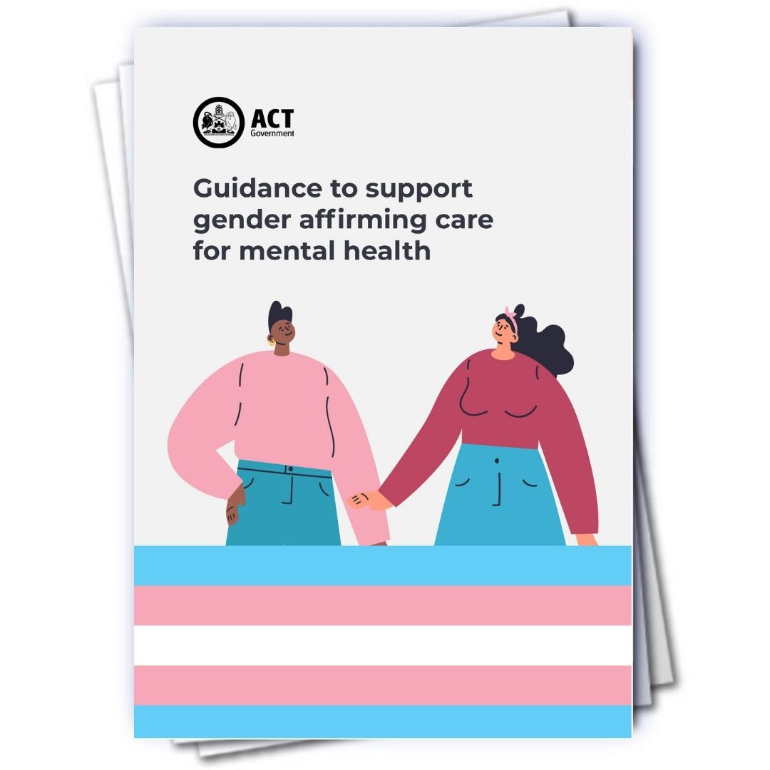 The front page of Meridian's "Guidance to support gender
affirming care for mental health", featuring an illustration of
two people above the trans pride flag colours