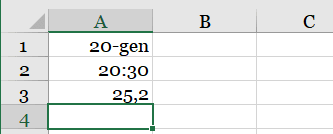 dati di esempio nelle celle