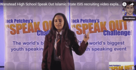 Leanne Mohamad delivering a blood libel speech at Wanstead High School in the UK