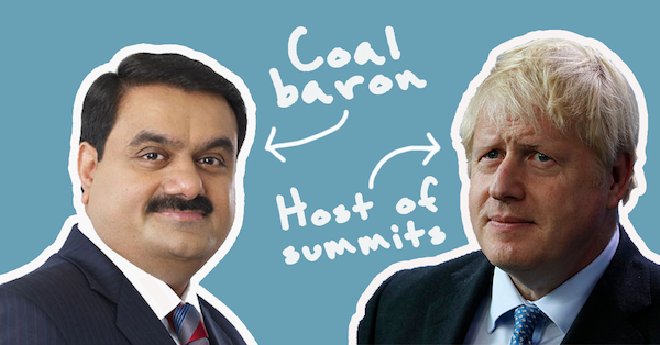 Coal baron Gautam Adani and Host of summits Boris Johnson 