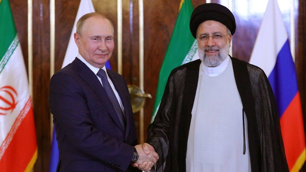 Russian President Vladimir Putin meets Iranian President Ebrahim Raisi in July.
