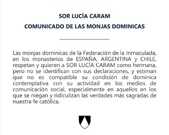 Las monjas dominicas de España, Argentina y Chile reprenden públicamente a Sor Lucía Caram