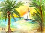 ACEO Tropical Sunrise Palm Trees Sailboat Seascape Miniature Penny StewArt - Posted on Wednesday, March 11, 2015 by Penny Lee StewArt