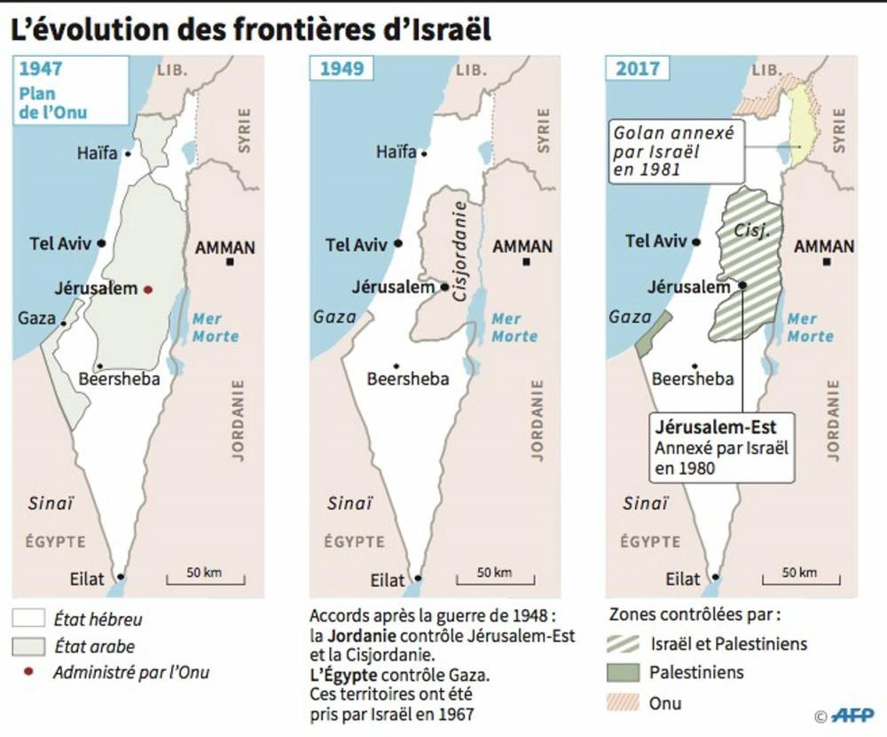 Évolution des frontières d'Israël © AFP Évolution des frontières d'Israël © AFP