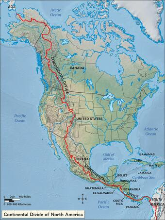 Map of the Continental Divide in North America