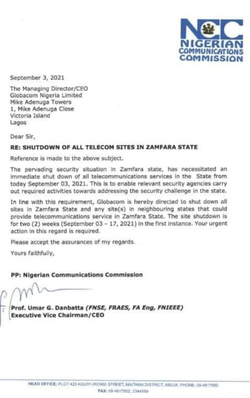 NCC asks telecommunication companies to suspend services in Zamfara over insecurity