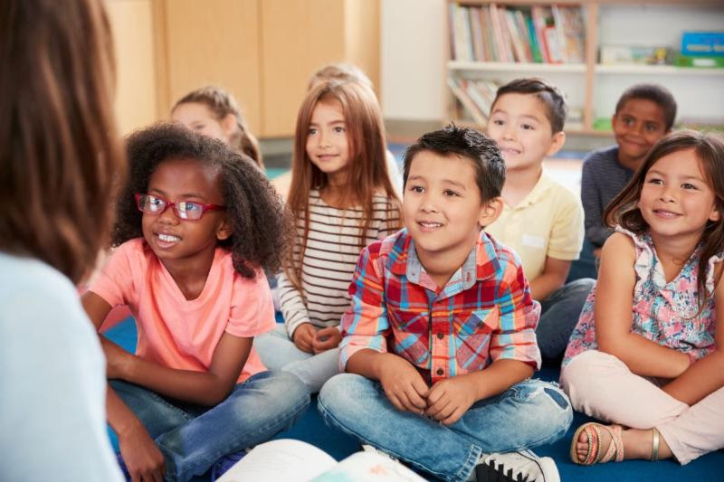 young children sitting on the floor and listening to their teacher