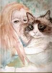 9x12 Lola Rag Doll Kitty Cat and Friend Watercolor by Penny Lee StewArt - Posted on Tuesday, January 13, 2015 by Penny Lee StewArt