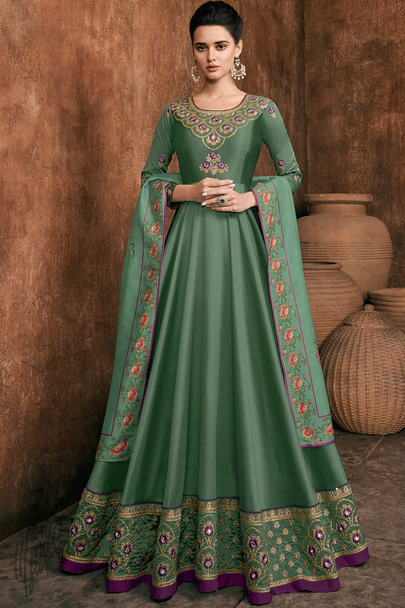 Green Rayon Party Wear Suit