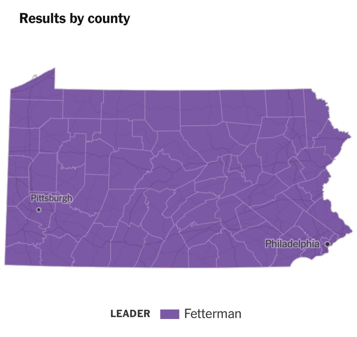 Primary results map: Fetterman leading in 67/67 counties