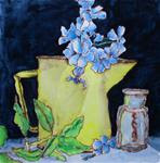 Yellow Pitcher with Blue Flowers - Posted on Monday, March 16, 2015 by Valri  Alexander Ary