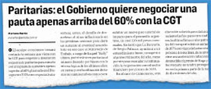 así se informa. El 5 de enero pasado Ámbito anticipó en exclusiva que el Gobierno impulsaría una pauta apenas arriba del 60%.