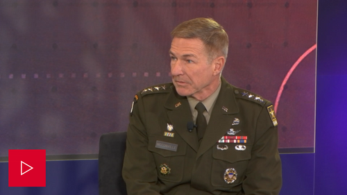 Gen. James McConville speaks, urging prudence on missile strikes in Poland.