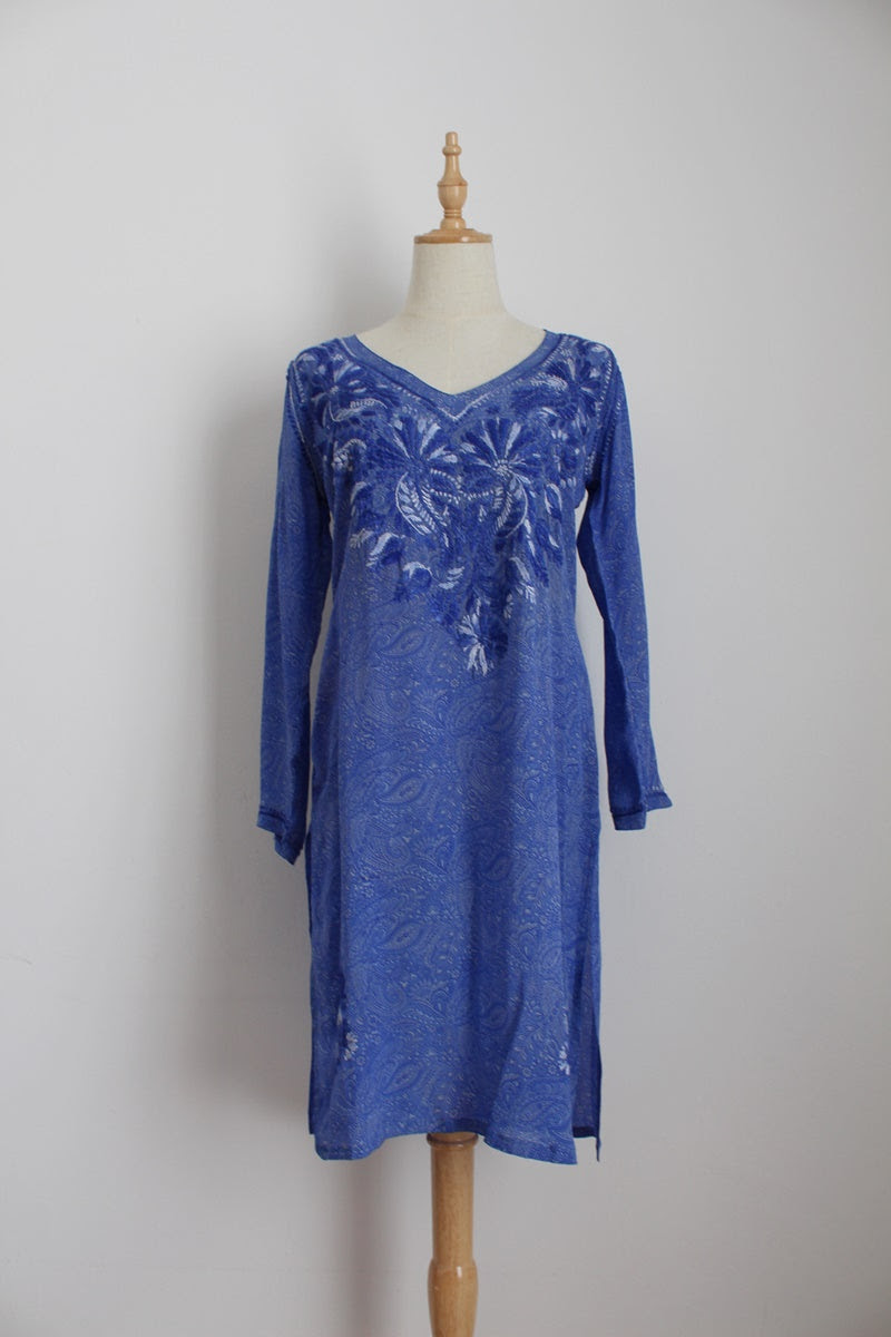 100% SILK INDIAN SUMMER BLUE KAFTAN COVERUP - SIZE XS