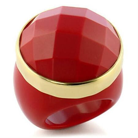 9W192 - Gold Brass Ring with Synthetic Synthetic Stone in Ruby