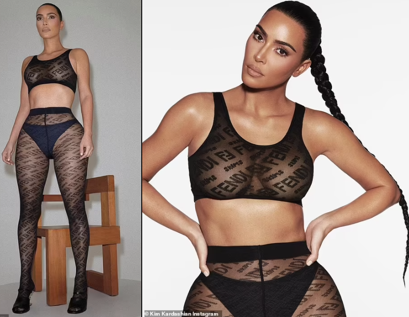 Kim Kardashian flashes her incredible curves in sheer Fendi lingerie? (Photos)